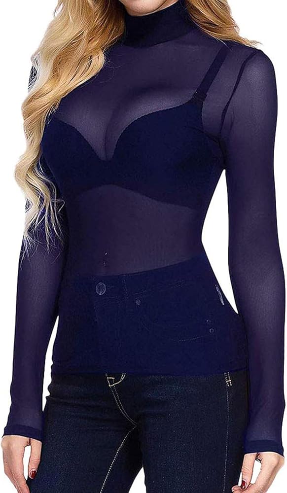 Ysabeloom Women's Sheer Tops Long Sleeve Mesh Sheer Top See